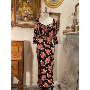 NWOT ASOS DESIGN satin midi tea dress with shirred cuffs in rose floral print